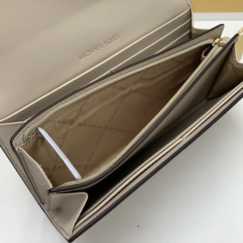 Brand New with Tag Michael Kors Large Mimi Bifold Wallet Color: Light Sand